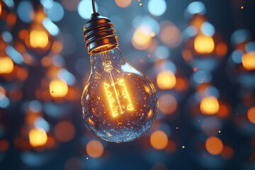 glowing light bulb symbolizing creativity innovation inspiration with futuristic data overlay for technology finance business ideas concepts