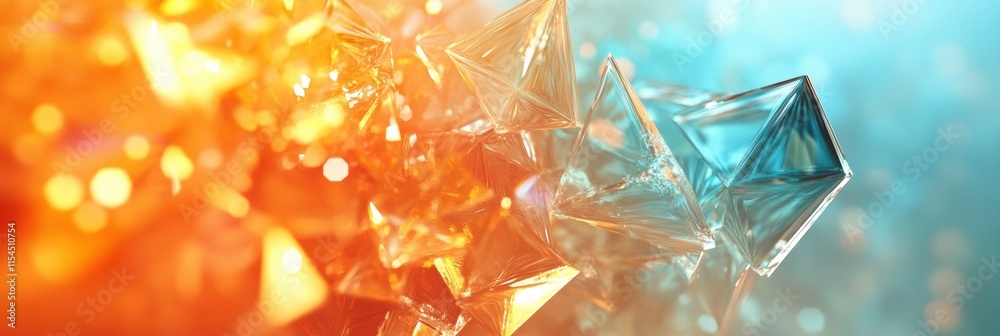 Aufkleber Colorful abstract 3D geometric shapes creating a vibrant and dynamic visual experience with light reflections. Generative AI