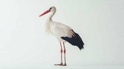Elegant White Stork on a Plain Background