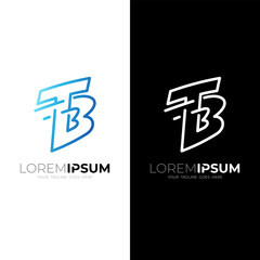 T and Letter B logo with line design template, swoosh logos