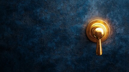 Mysterious black door with a lavish gold handle, high contrast lighting, minimalist copy space to one side, perfect for suspenseful design