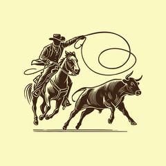 cowboy horseback lasso throwing in front of a calf