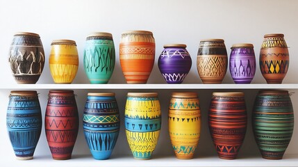 Vibrant Collection of Hand-Painted African Drums