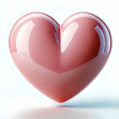 Glossy Pink Heart 3D Render on White Background - High-Resolution Minimalistic Symbol of Love, Romance, and Affection