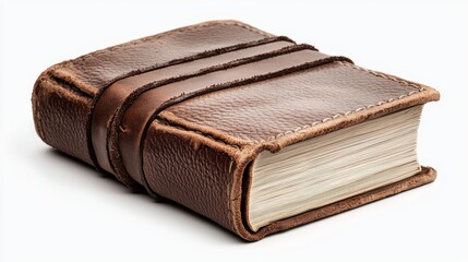 High-quality image of a classic leather-bound book with worn edges, textured spine, and weathered pages, perfect for vintage themes