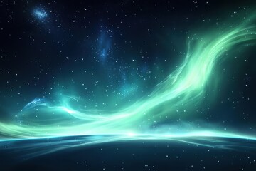 Obraz premium Northern lights in wavelength distortion, green aurora and star white, cosmic dark