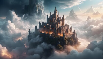Fototapeta premium A Majestic Castle in the Clouds: Fantasy Realm Artwork