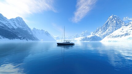 Serene Reflection of a Sailboat in a Stunning Winter Landscape