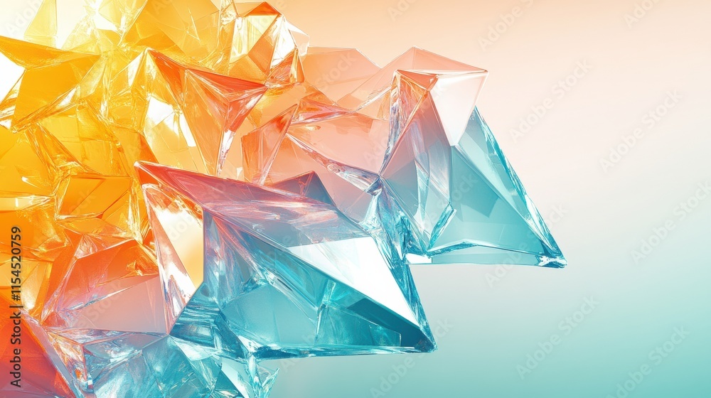 Fototapete Abstract 3D shapes create bold contrasts with warm and cool colors in a luminous design. Generative AI