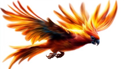 Obraz premium Fiery Parrot in Flight: A Digital Painting of a Vivid Bird