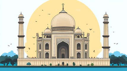 Taj Mahal illustration, India landmark.