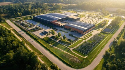 Aerial view of a modern industrial facility.