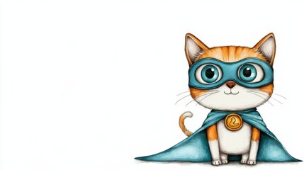 Fototapeta premium Adorable Superhero Cat in Mask and Cape Leaping into Action with Heroic Pose