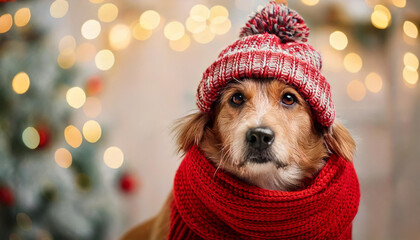 ニット帽とマフラーを纏った犬 2