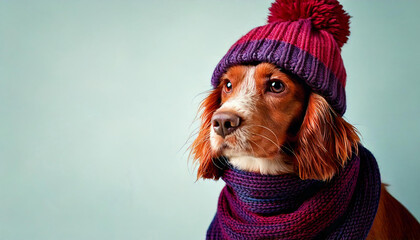 ニット帽とマフラーを纏った犬 1