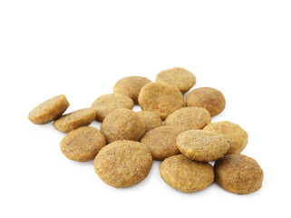Dry pet food granules isolated on white