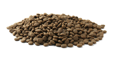 Pile of pet food isolated on white