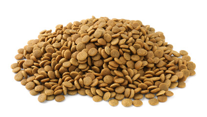 Pile of pet food isolated on white