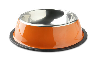 Empty feeding bowl for pet food isolated on white