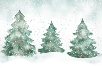 Obraz premium Three green trees with snow on them