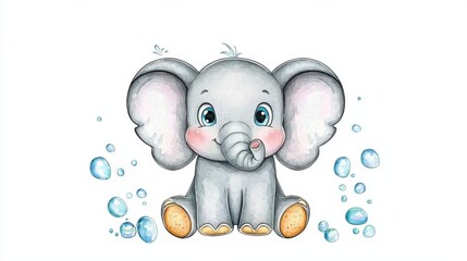 Obraz premium Enchantingly Cute Baby Elephant Character Playfully Blowing Bubbles in Nature