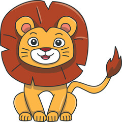 Cute lion cartoon. Flat vector illustration. Wild life animals. Cute animal on white background