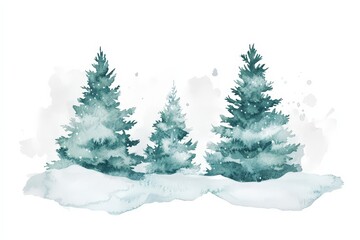Fototapeta premium Three trees are painted in blue and white, with snow on the ground