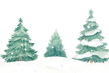 Obraz premium Three green trees with snow on them