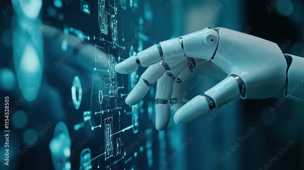 Aufkleber futuristic robotic hand interacting with digital interface and technology concepts, symbolizing auto