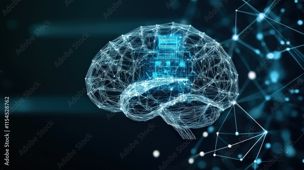 Aufkleber Futuristic 3D Visualization of a Digital Brain with Neural Connections and Data Flow Patterns Representing Artificial Intelligence and Technology Integration