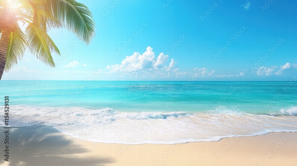 Poster sunny miami beach with clear water inviting relaxation and enjoyment on a warm day. generative ai