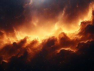 Naklejka premium Fiery orange nebula clouds in space.