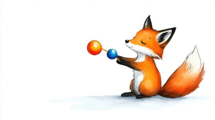 Obraz premium Playful Fox Juggling Colorful Spheres in Magical Digital