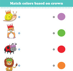 Match the color of the animal's crown. Educational game for color recognition