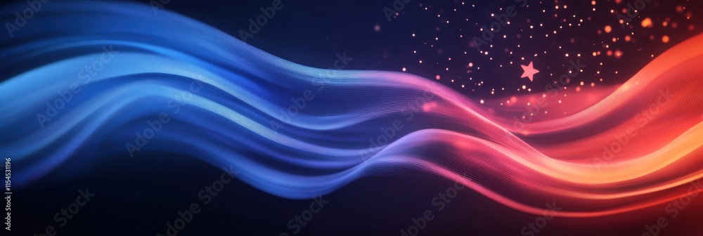 Poster Flowing fabric texture featuring the American flag with vibrant colors and soft waves creating a striking visual at twilight. Generative AI