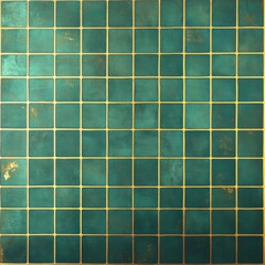 Green tile floor with gold accents