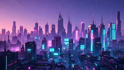 Obraz premium Cyberpunk City Skyline with colorful and Cyan pink Neon lights landscape