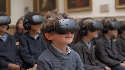 Children using VR headsets in a museum.