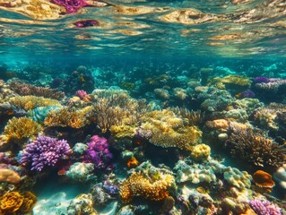 Vibrant Coral Reef and Marine Life Underwater Scene