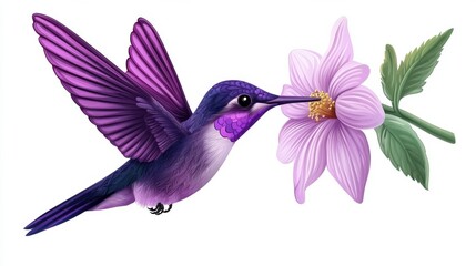 Obraz premium Captivating Hummingbird Hovering Near Vibrant Floral Blossom in Nature