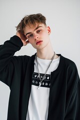Stylish Young Man with Casual Attire and Modern Accessories