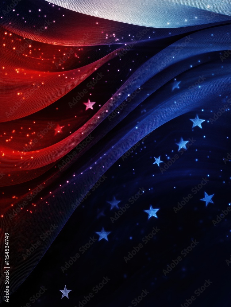 Poster flowing fabric texture of the american flag with stars and stripes in vibrant colors. generative ai