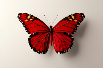 Obraz premium Red Butterfly with Intricate Wing Patterns on a Smooth White Surface for Nature Photography or Art Projects