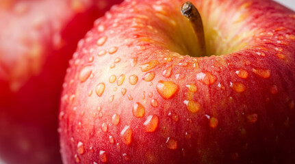 Roter Apfel mit Wassertropfen, Nahaufnahme.