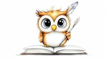 Obraz premium Cute Cartoon Owl Reading Book for Education and Learning