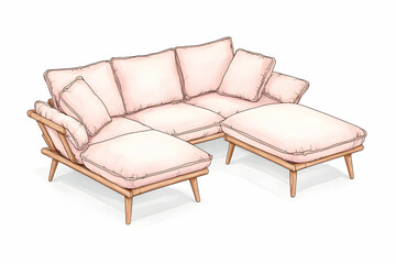 Stylish Scandinavian-Inspired Light Pink Sofa with Wooden Legs and Decorative Cushions