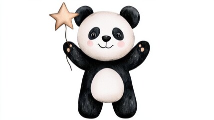 Naklejka premium Adorable Plush Panda Bear Toy with Shimmering Star Charming Mascot for Children s Playroom or Nursery Decor