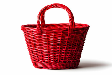 Obraz premium Bright Red Woven Basket with Curved Handles for Storage, Organization, and Decorative Purposes