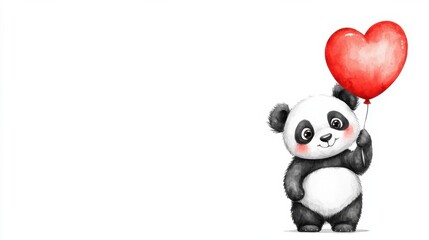 Obraz premium Cheerful Panda Bearing Heart Shaped Balloon with Love