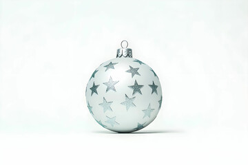 Shiny White Christmas Ornament with Silver Stars Hanging on a Light Background for Holiday Decoration